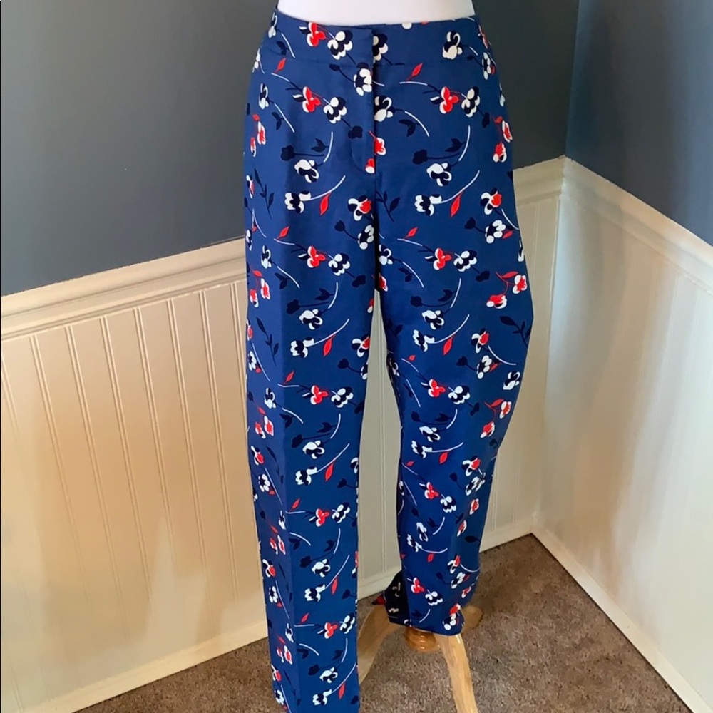 Boden Red White & Blue Floral Pants Size 16 Long